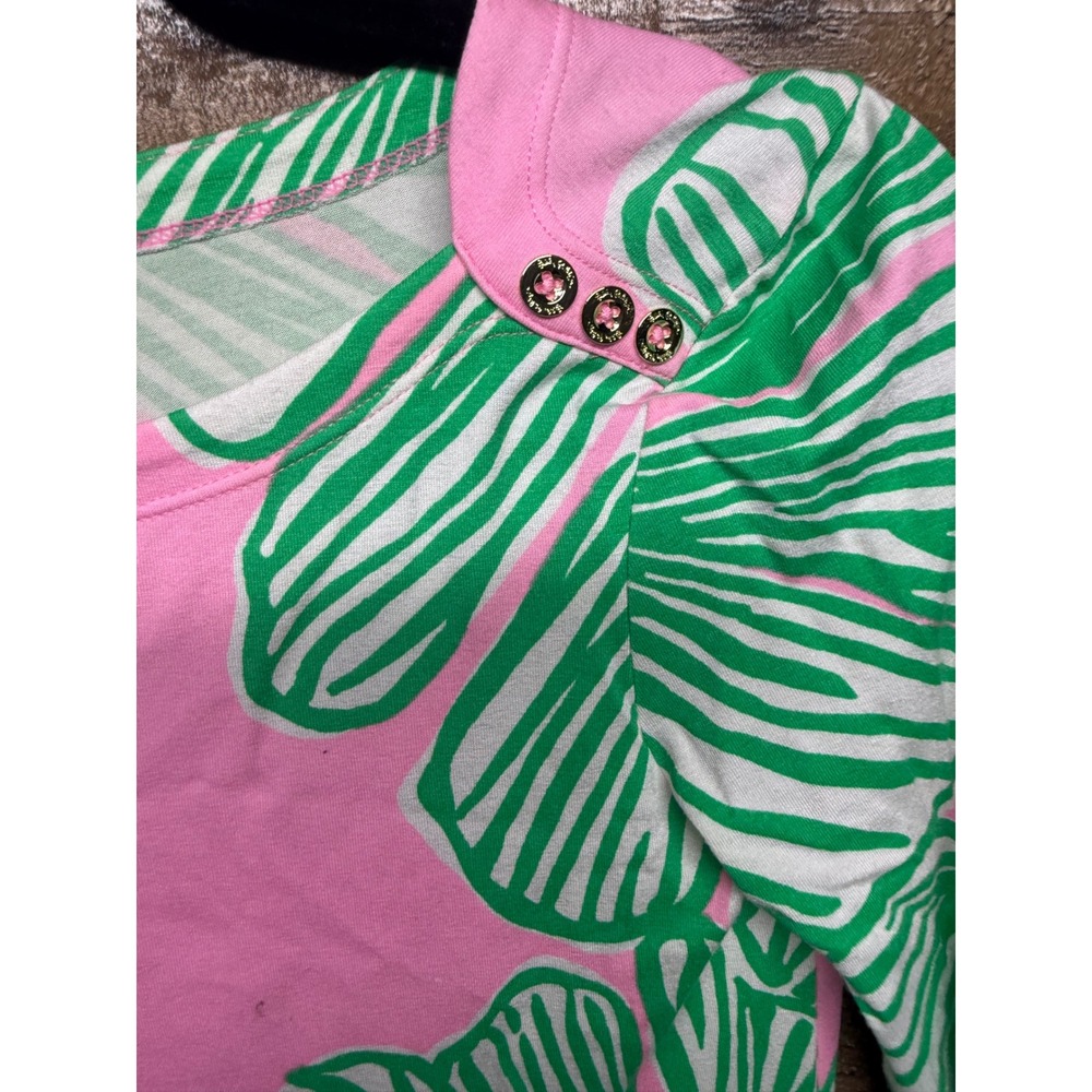 Lilly Pulitzer Pink Green Palm Leaf Print Button Shoulder Shift Dress XXS - Picture 2 of 7